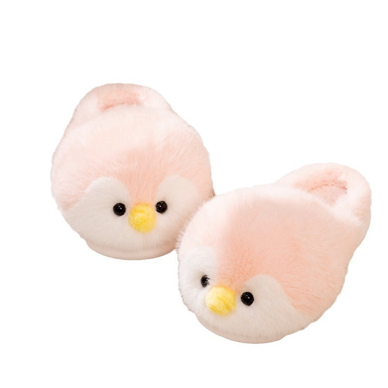  small plush pink penguin slippers on a white background