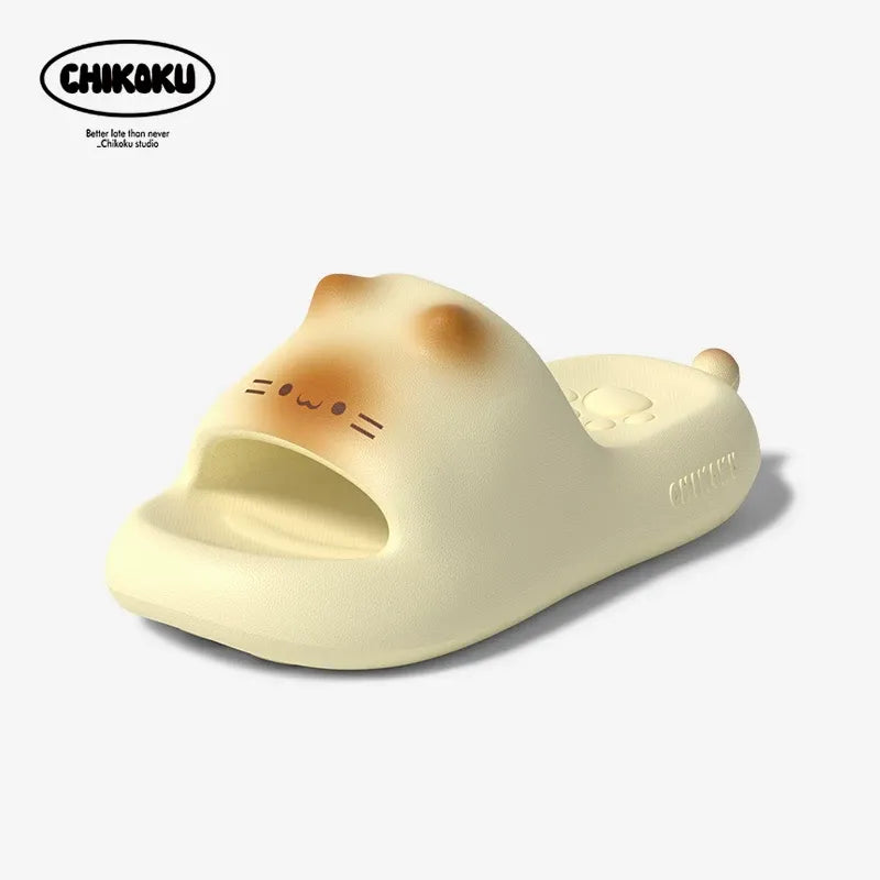 Cat-shaped slipper with a cute design on a white background, 