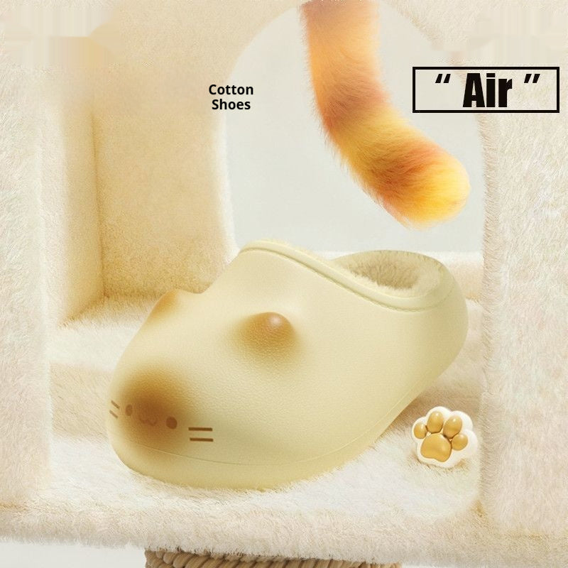 Cute dog-shaped slipper with a paw print on a soft background