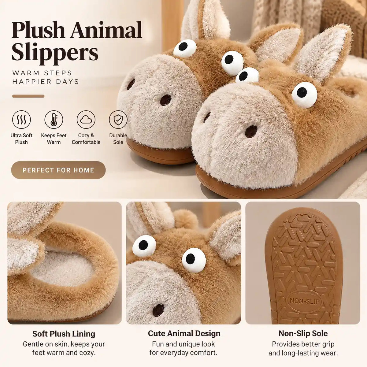 Donkey Face Slippers – Funny Plush House Slippers