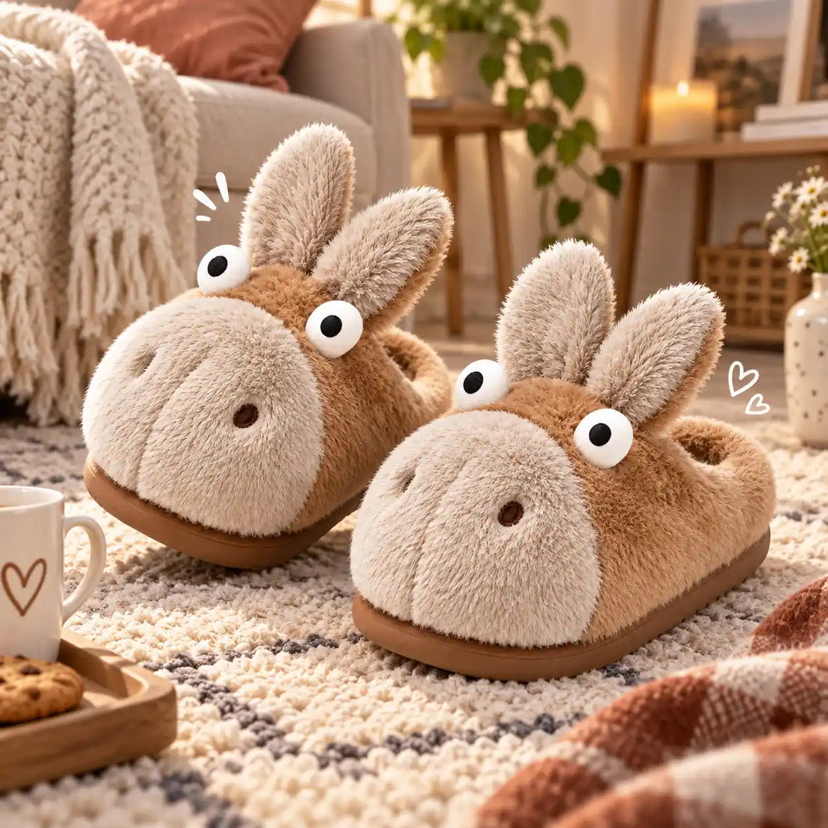Donkey Face Slippers – Funny Plush House Slippers