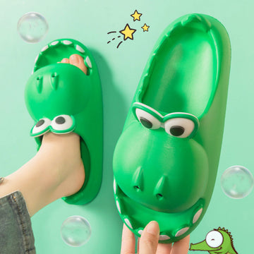 Toddler dinosaur slippers — soft plush design in green