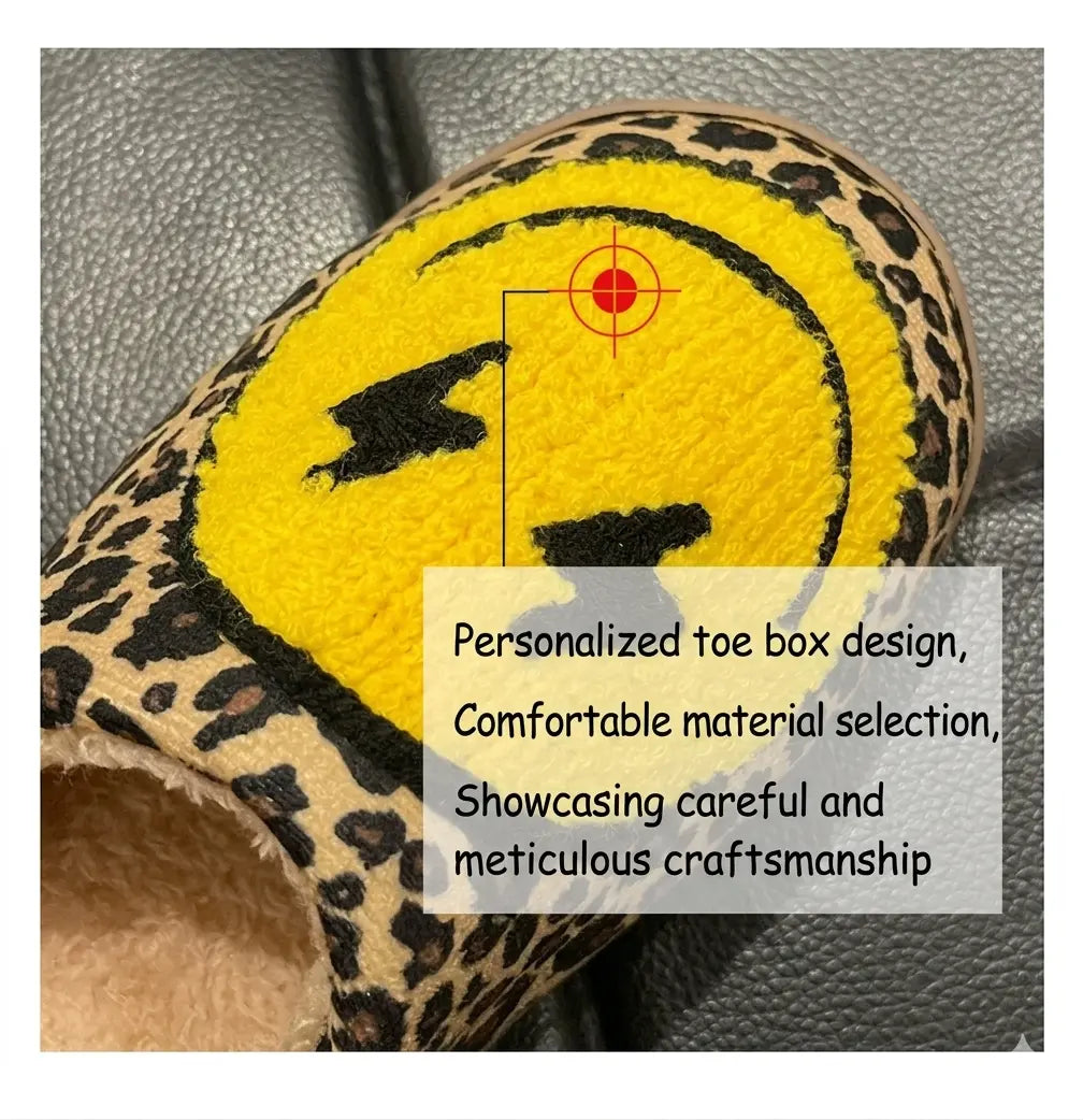 Shoe with leopard print design and yellow patch featuring a target, on a gray background.