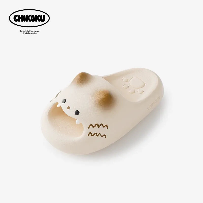Beige sandal with cat design on a white background, featuring the Chikoku brand.