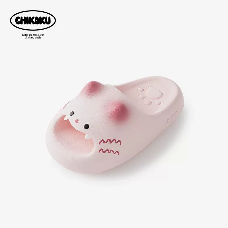 Pink cartoon-style slipper with a cute face on a white background, featuring the Chikoku brand.