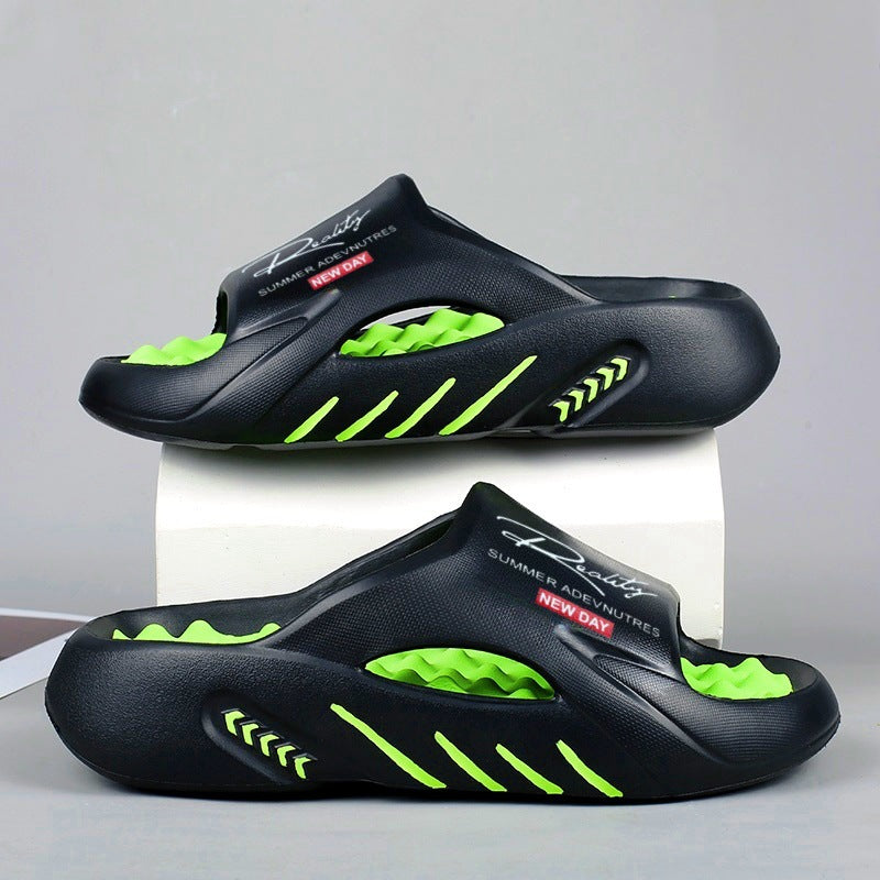 Black slides with green accents on a gray background