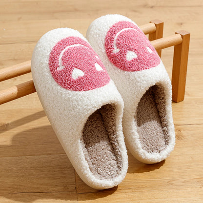 Pink Smiley Face Slippers – Cute Cozy Home Shoes