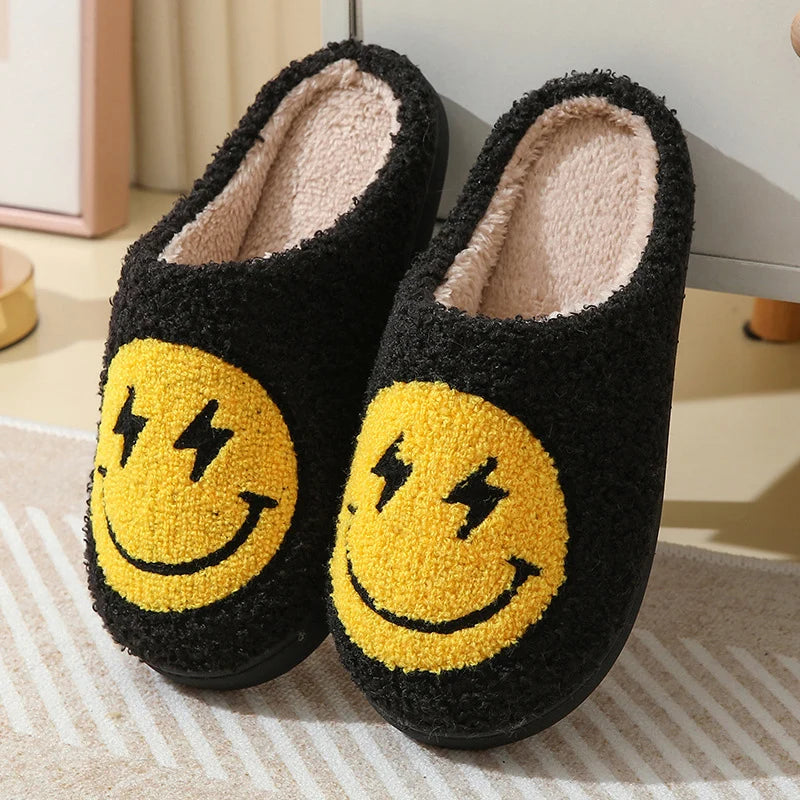Chic Leopard Print Slippers Smiley Face for Cozy Winter Comfort