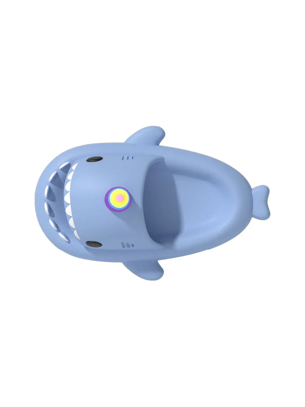Blue shark-shaped toy on a white background
