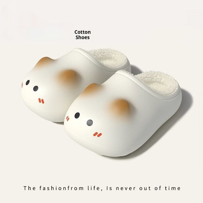 Cute animal-shaped cotton shoes on a white background with text 'Cotton Shoes' and 'The fashion from life, is never out of time'.