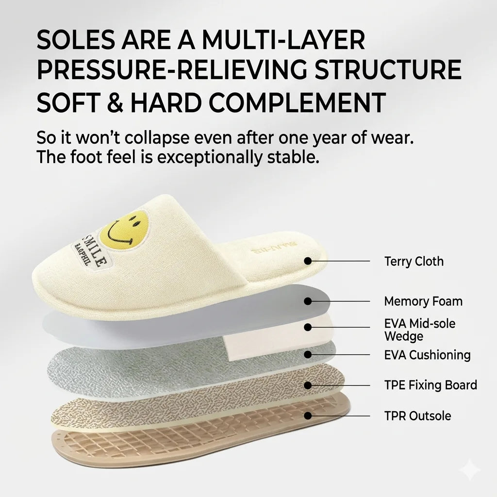 Diagram of a slipper's sole layers with text explaining the structure and benefits.