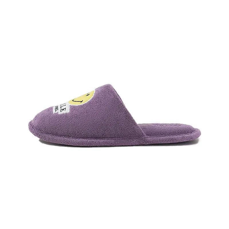 Purple slipper with a brand logo on a white background