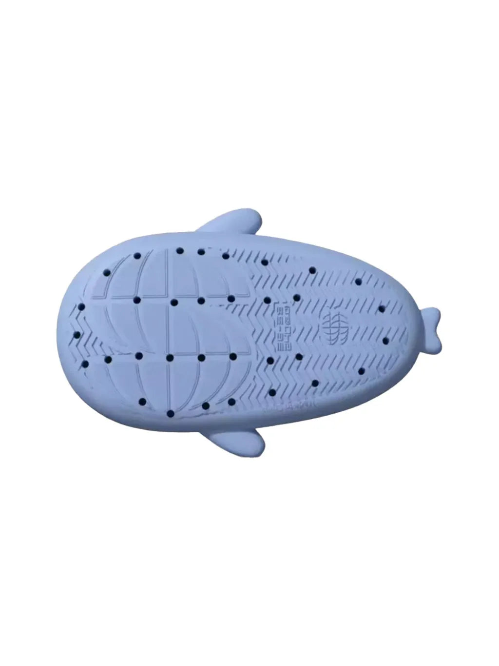 Blue shoe dryer shaped like a whale on a white background