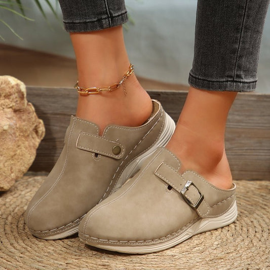 Fly Flot Women’s Wedge Slippers – Closed - Toe Metal Buckle Slippers - Funky Slippers