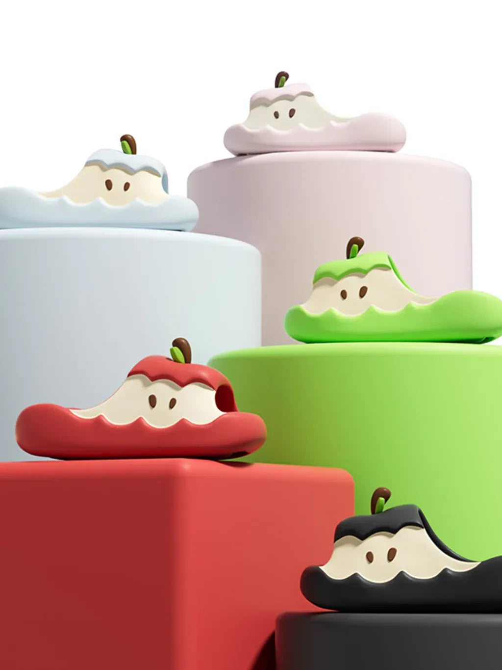 Different colors apple sliders on different colors surfaces.