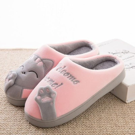 Lovely Cotton Slippers for Ladies with Cat Face & Paws - Funky Slippers