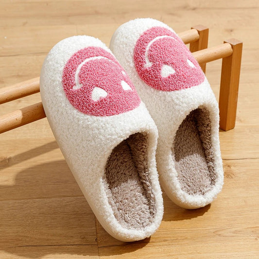 Pink Smiley Face Slippers – Cute Cozy Home Shoes - Funky Slippers