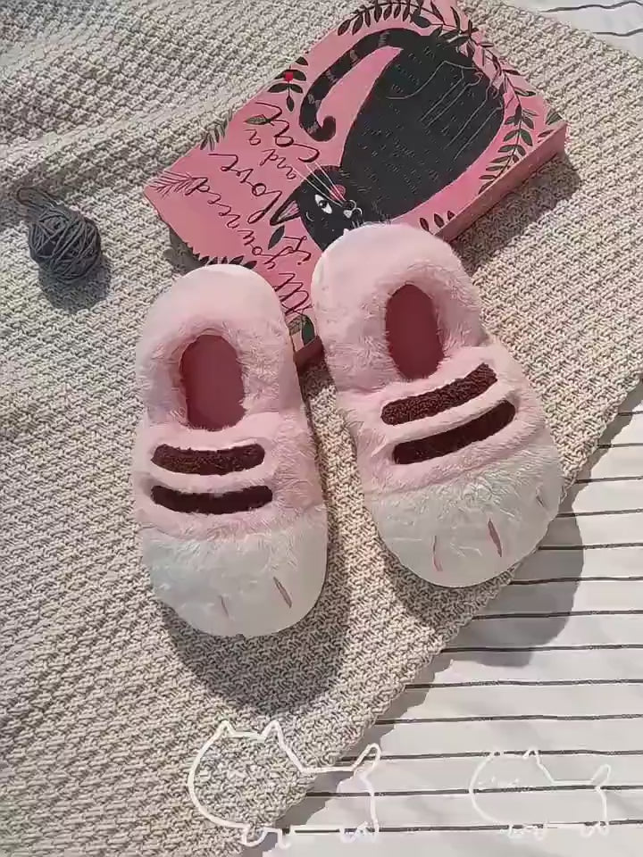 Fluffy Pink Cat Paw Slippers