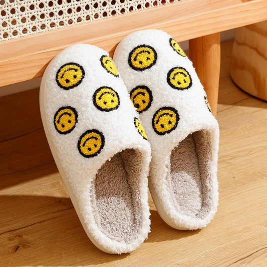 Smile Face Slippers Unisex– Fluffy Cozy Winter House Shoes - Funky Slippers