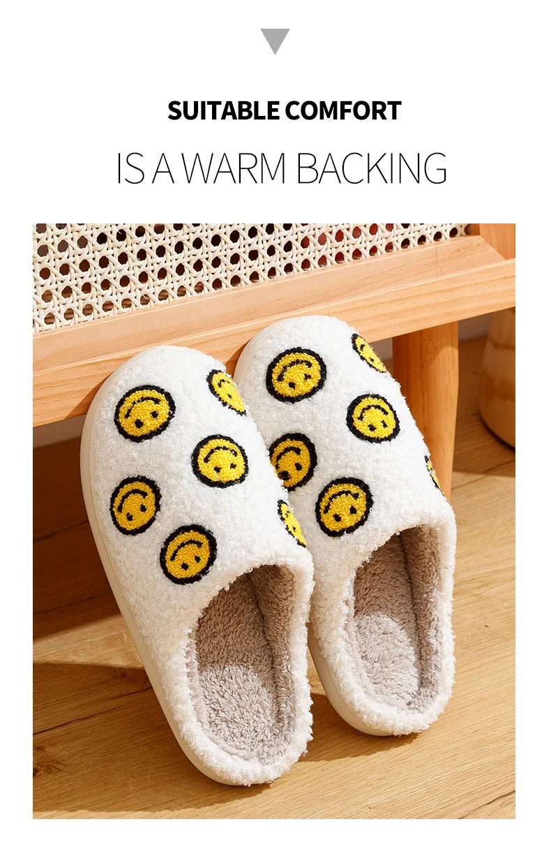 Smile Face Slippers Unisex– Fluffy Cozy Winter House Shoes - Funky Slippers