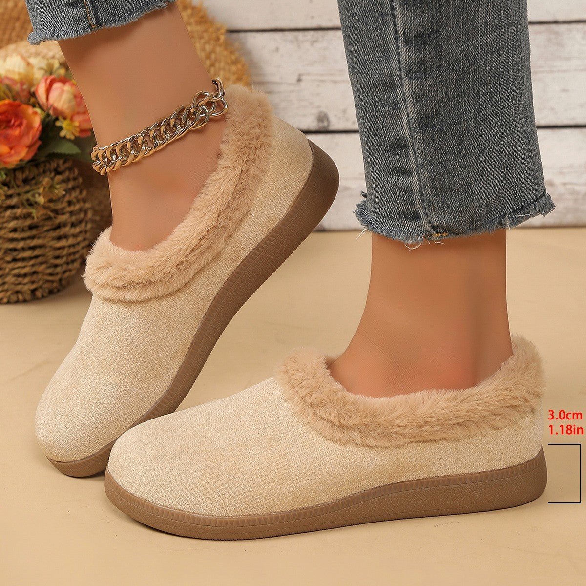 Women’s Fur Trim Thick Sole Snow Boots - Funky Slippers